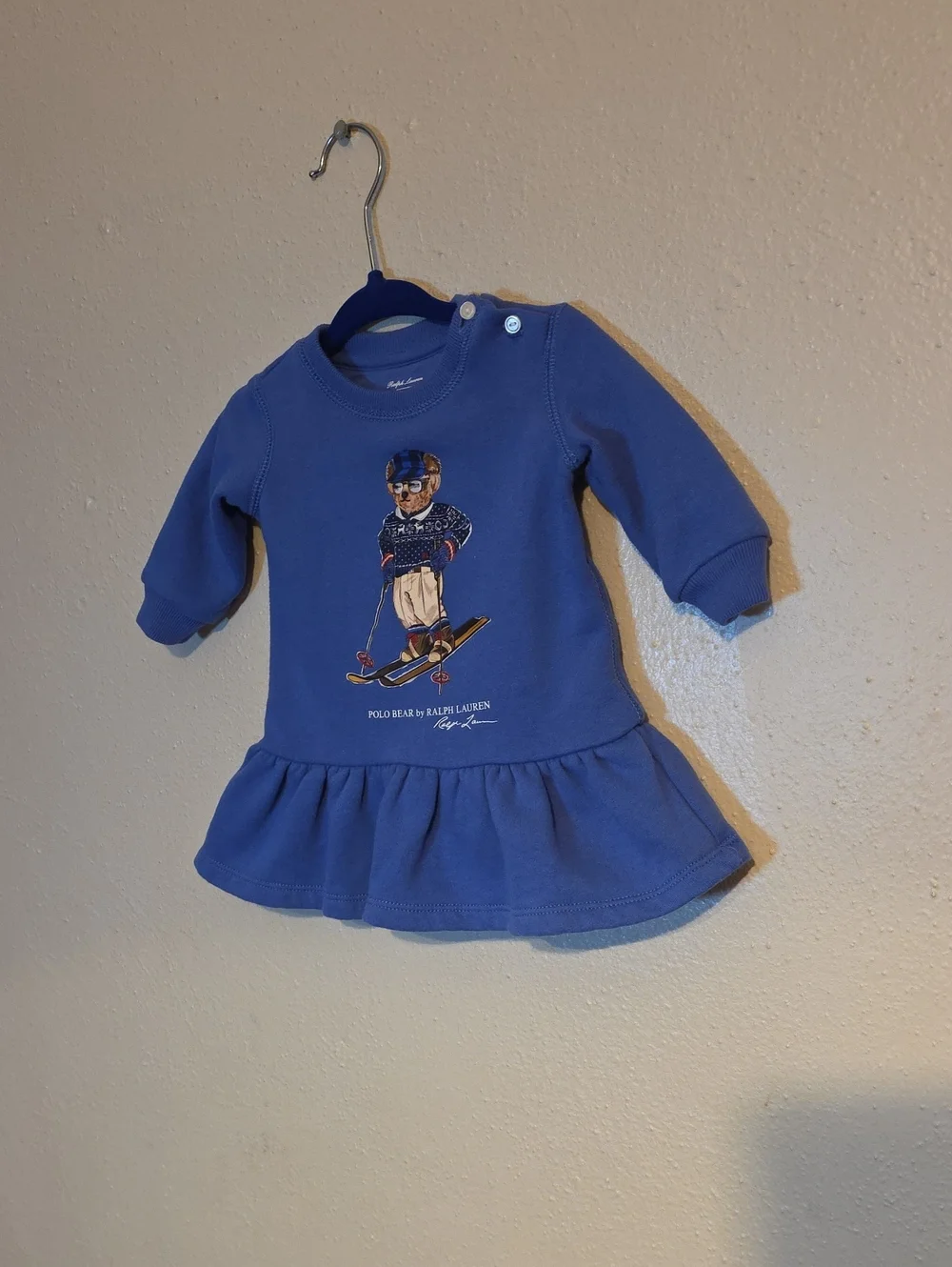 Ralph Lauren Blue Polo Bear Winter Sweatshirt Dress 3M Skiing